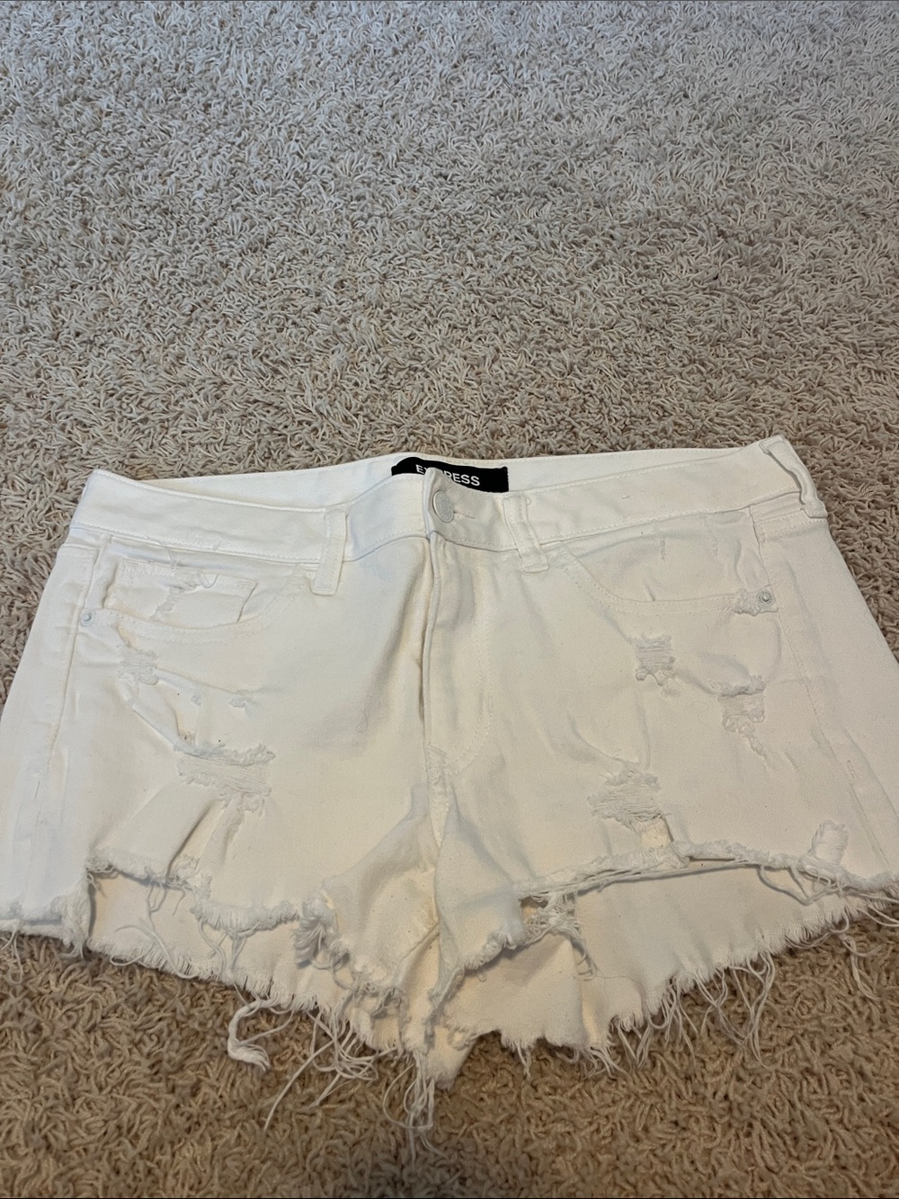 Express White Distressed Denim Cutoff Shorts